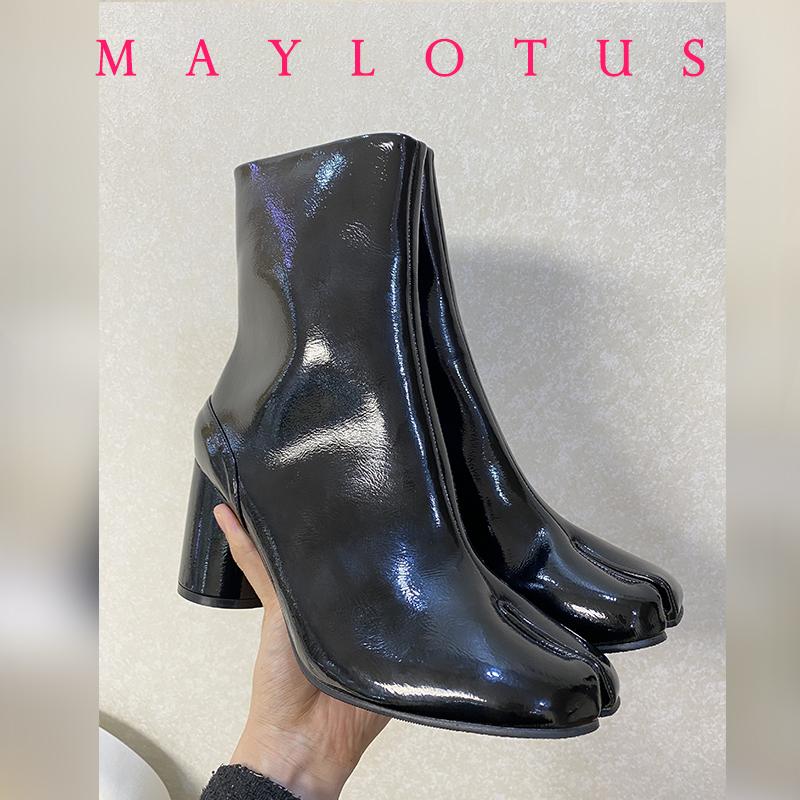 Split Toe Tabi Boot Chelsea Boots Tabi Shoes High Top Leather Boots Horseshoe Shoes 3/6/8 Cm Heels Women's Thick Soled Shoes