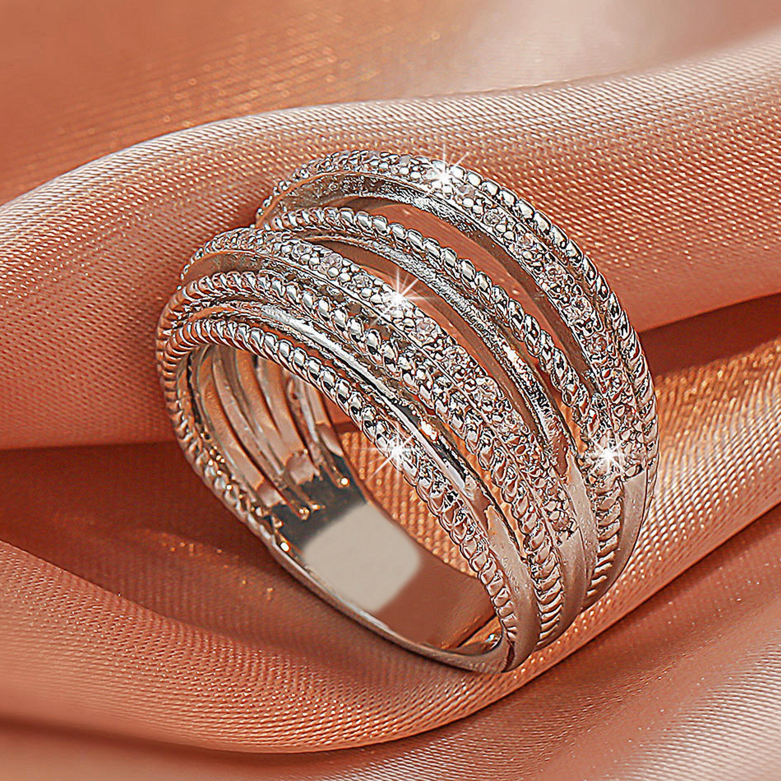 Multi-layered cross unique design white synthetic zircon ring 6