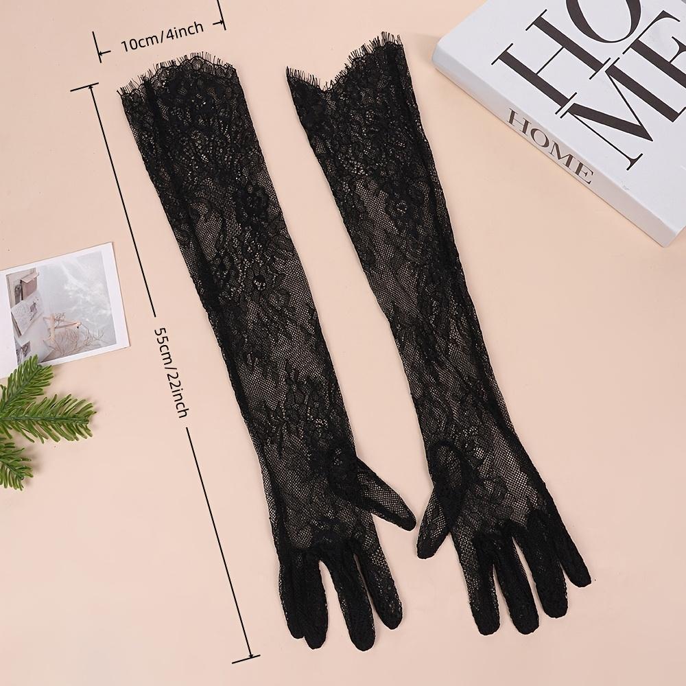 1 Pair Elegant Long Lace Wedding Gloves - 55cm Sheer Mesh Floral Gloves for Bridal, Halloween, Party & Evening Prom (1 Pair)