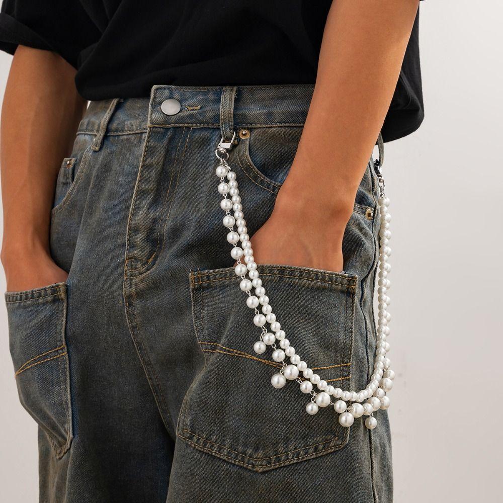 Tassel Punk Belt Chain Zinc Zinc Zinc Alloy Pants Chain Personality Pearl Waist Chain Female