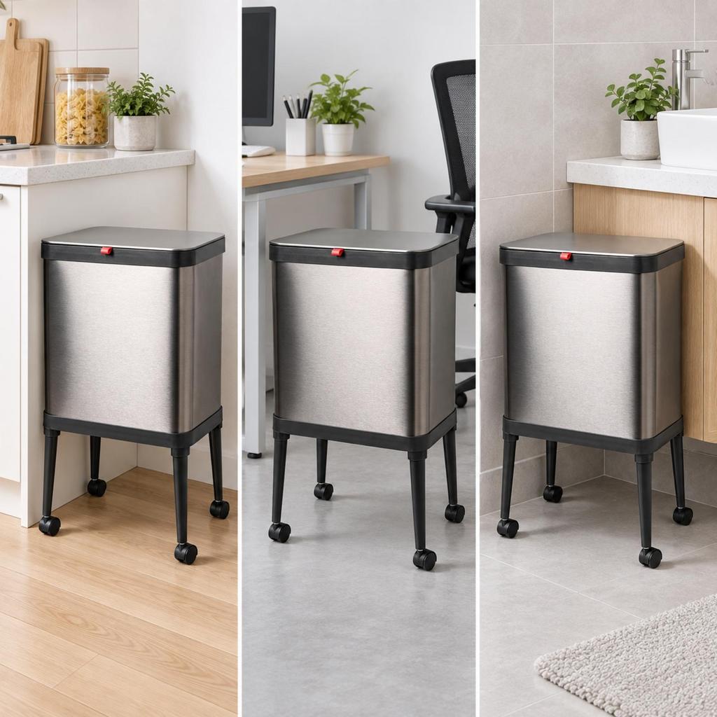 15Liter Rectangular Garbage Bin on the Legs Mobile Wheeled Kitchen Trash Can with Casters