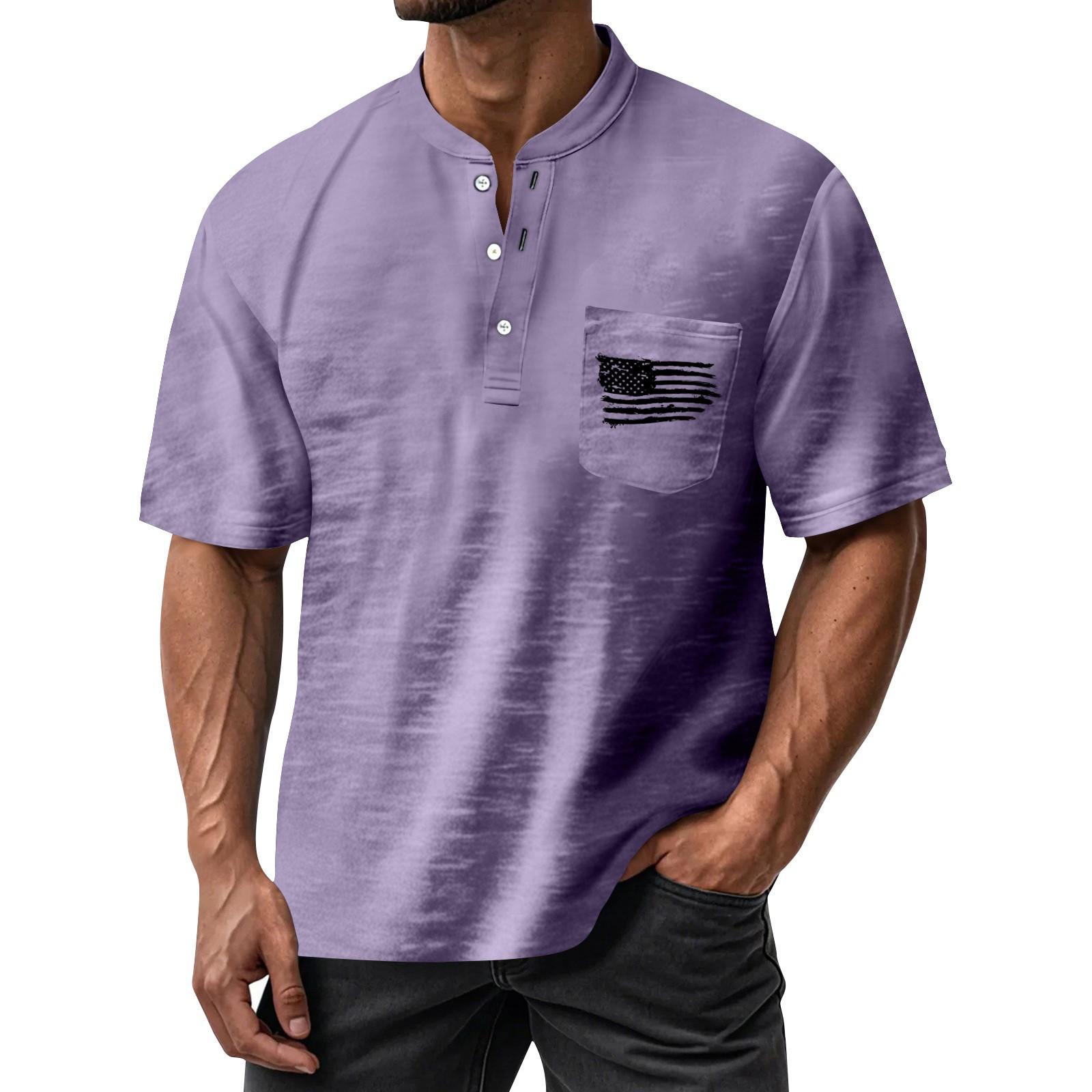 

Мужская летняя футболка с круглым вырезом и коротким рукавом, универсальная повседневная рубашка на пуговицах L