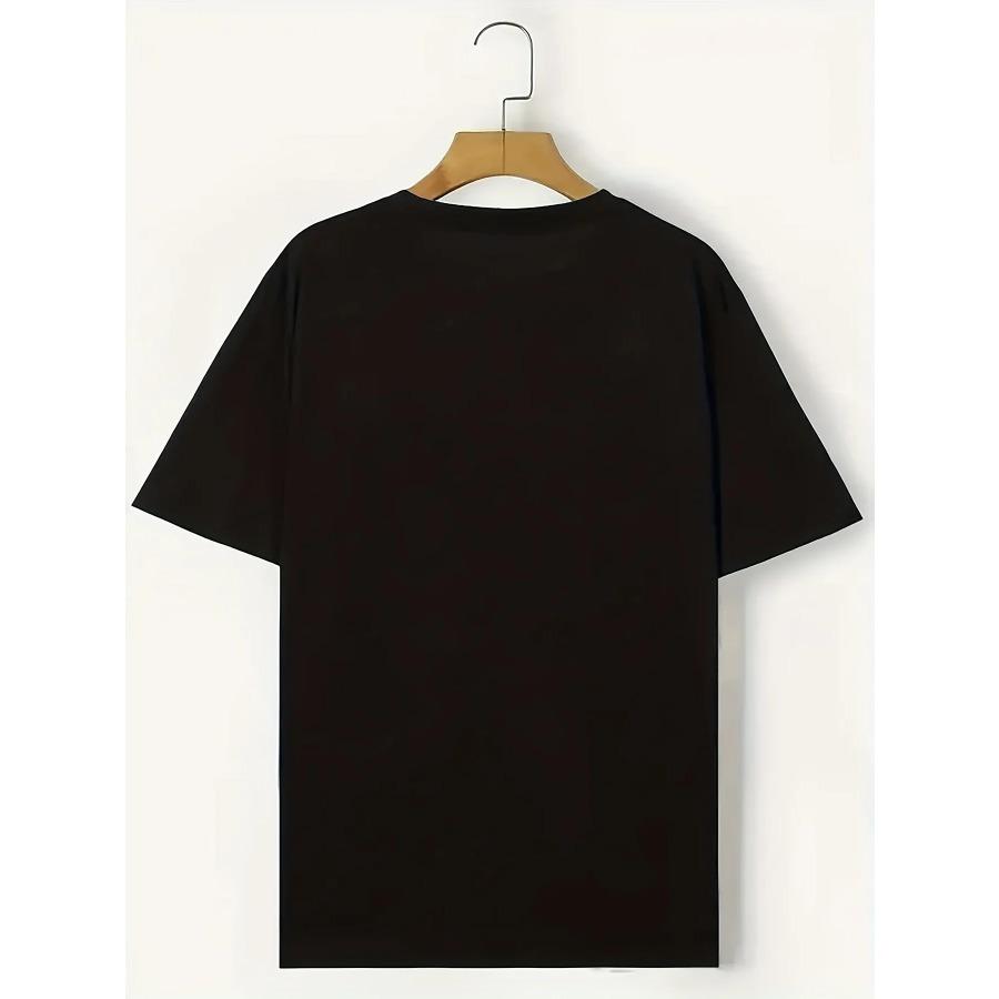 Cotton Robot Bear Pattern T-shirt, Men's Casual Street Style Stretch Round Neck Tee Shirt For Summer