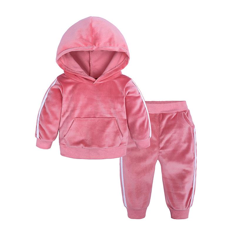 Gold Velvet Children's Autumn/Winter Two-Piece Set for Boys and Girls - Trendy Sweatshirt Outfit