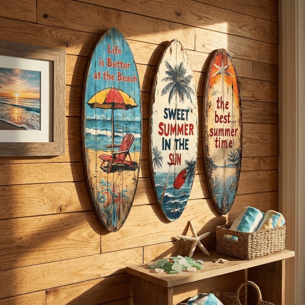 Summer Wooden Surfboards Wall Decor Colorful Surfboard Sign Ornament Festival Decor