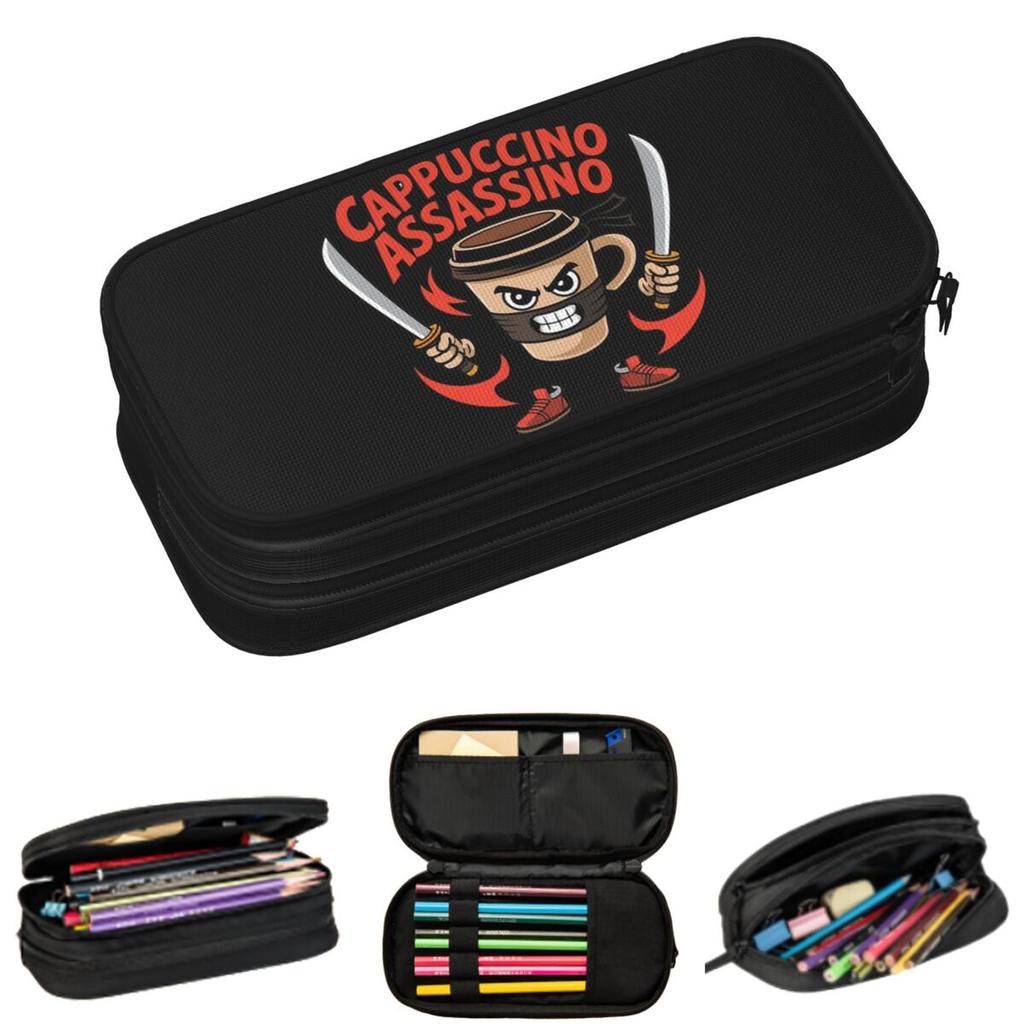 Cappuccino Assassino Italian Brainrot Pencil Cases for Students School Pen Box Pencil Bag Big Capacity Pencil Pouch