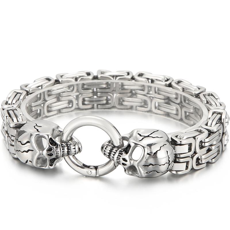 

Панк-рок браслет із черепом для чоловіків 316L з нержавіючої сталі з черепом талісман дволанковий ланцюг Чоловічі браслети Чоловічі готичні прикраси на руках 22.5CM срібний