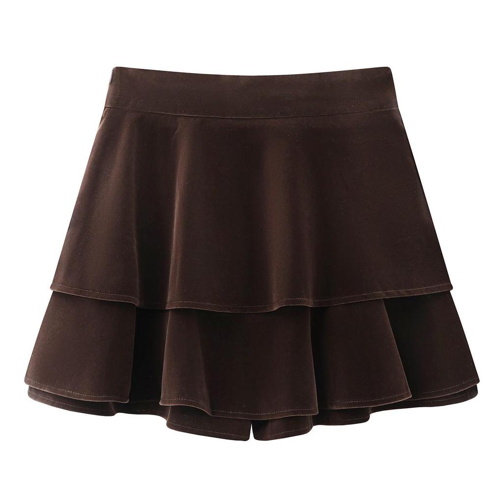 Retro Velvet Pleated Cake Skirt - Women's Short Skirt, Spring 2026 Petite Christmas Collection, Style R96C011A