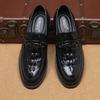 Business Formal Printed Pointed Leather Shoes with Cowhide Toe Cover for Men's Shoes Fashionable British Style Comfortable and Casual Leather Shoes