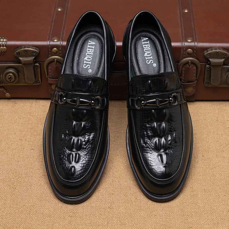 Business Formal Printed Pointed Leather Shoes with Cowhide Toe Cover for Men's Shoes Fashionable British Style Comfortable and Casual Leather Shoes