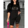 Summer Slim Bodycon Two Piece Outfit Ladies Short Sleeve Crop T-shirt High Waist Tight Shorts