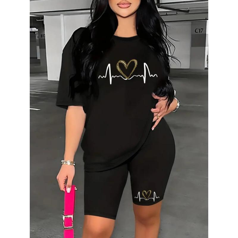 Summer Slim Bodycon Two Piece Outfit Ladies Short Sleeve Crop T-shirt High Waist Tight Shorts