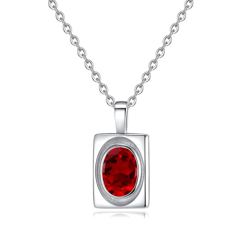 S925 Sterling Silver Necklace Women's Oval Natural Citrine Amethyst Pendant Garnet Peridot Clavicle Chain