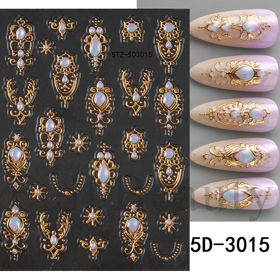 1pc embossed 5D retro light luxury court-style nail sticker with rubies and emeralds, adhesive backing, nail sticker, holiday gift.