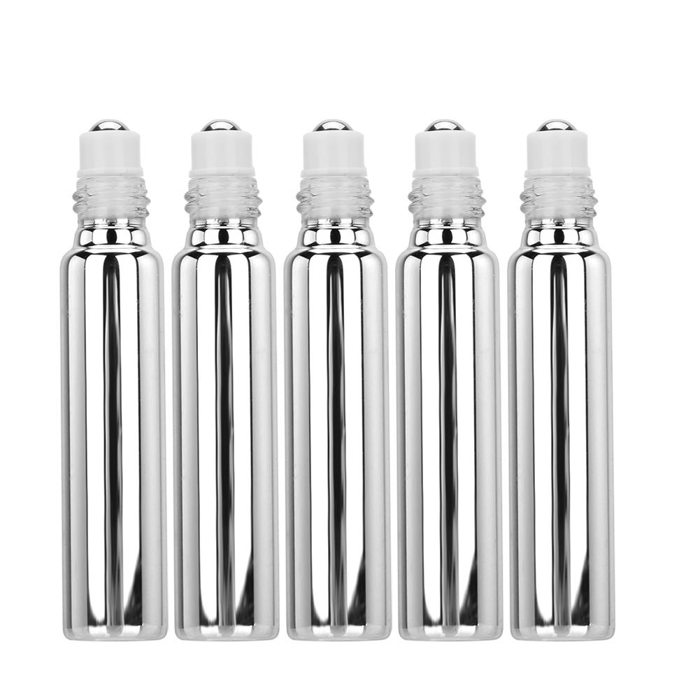 5pcs Empty Essential Oil Roller Ball Bottle Glass Perfume Dispenser ContainerSilver