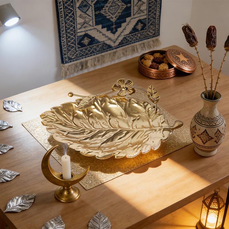 Eid al-Fitr Goldene Obstschale Kreative Ramadan Metall-Obstschale Dessert-Servierschale Wiederverwendbare Metall-Dekorplatte