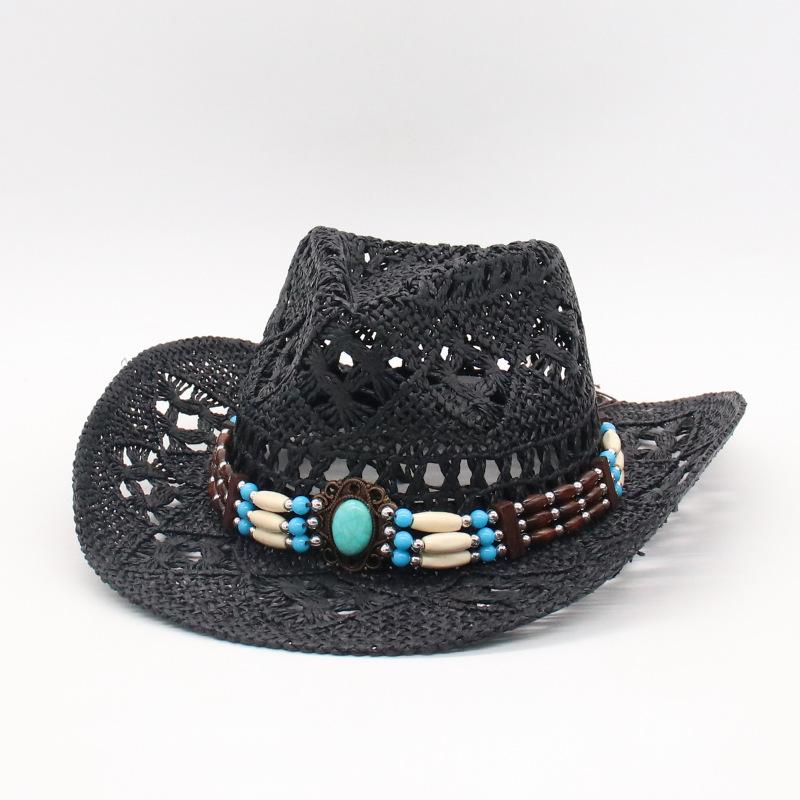 Hand-Woven Breathable Straw Hat, Seaside Warped Edge Foreign Trade Jazz Top Hat, Cool American Spring And Summer New Hollow Cowboy Hat
