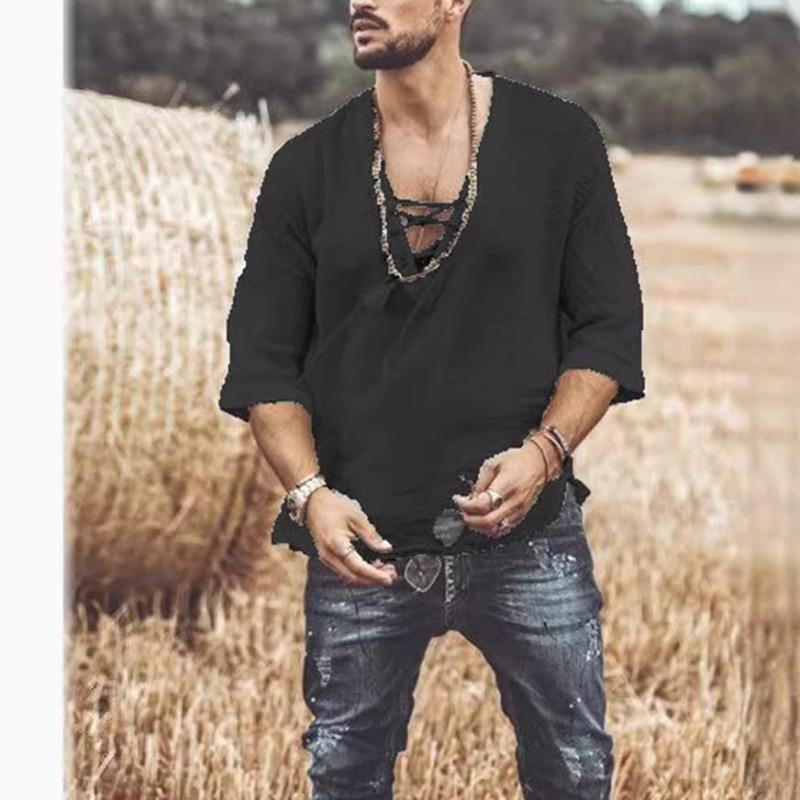 Popular Men's Chest Strap-Up Corn Medium Sleeve T-Shirt Shirt