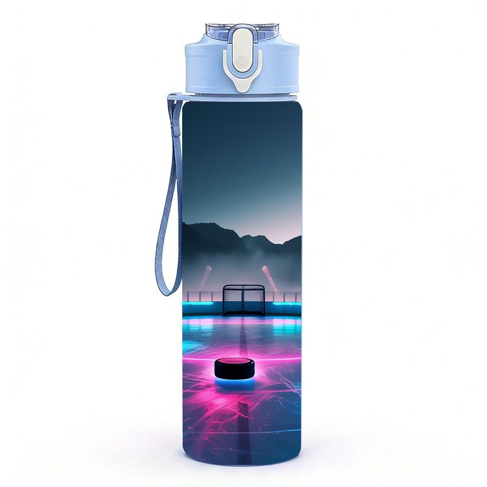 1PC Neon Night City Volleyball Scene Print 750ml Color Plastic Sports Water Bottle Leakproof Flip Straw Lid Suitable for Sports Office Home Use