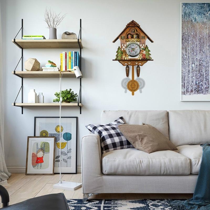 Traditionelle Kuckuckswanduhr aus Holz für Wohnzimmer mit leisem Uhrwerk Dekorative Wanduhr Genaue Uhrwerke