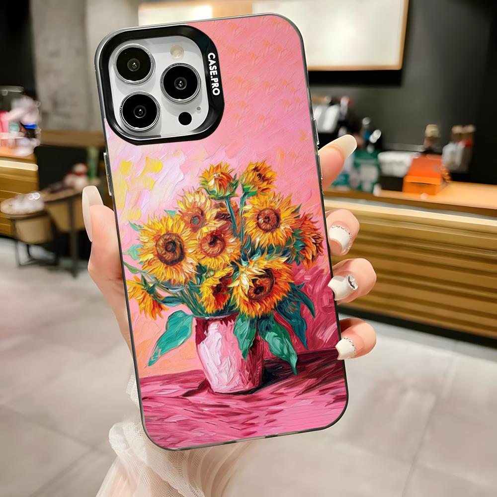

Van Gogh Starry Night Sunflower Phone Case For iPhone16,15,14,13,12,11,Pro,Max,Plus,Mini,XS,SE Anti Fall Black Matte Hard Bumper iPhone12PROMAX