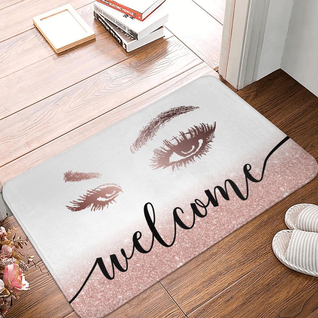 Rose Gold Glitter Sparkle Eyelashes Doormat Non-Slip Kitchen Bath Mat Living Room Door Floor Entrance Carpet Rug