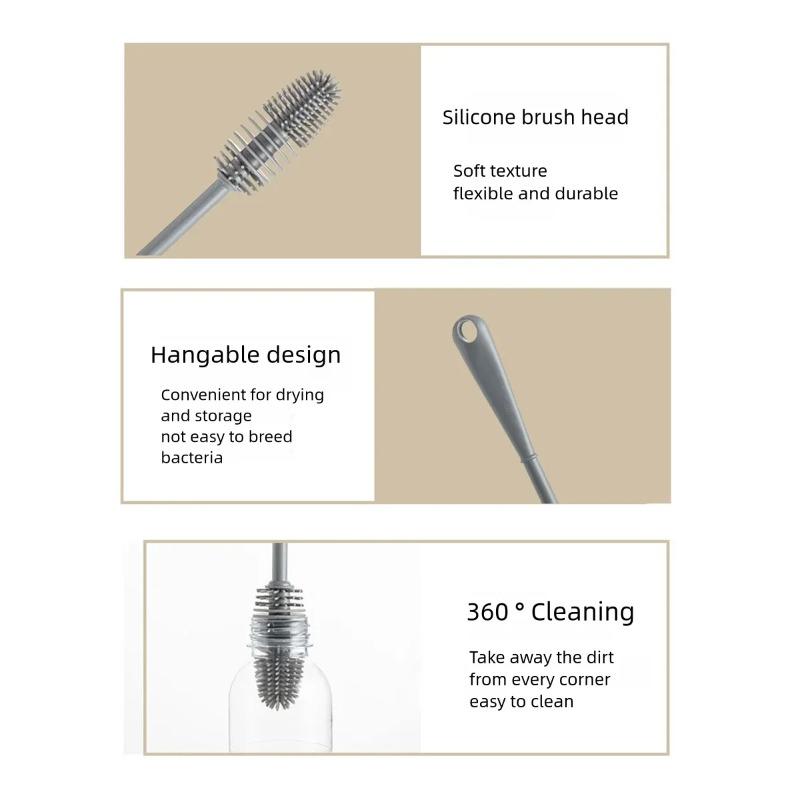 Silicone Baby Bottle Brush with Long Handle for Effective Cleaning Household Kitchen Glass Cup Water Bottle Cleaning Supplies
