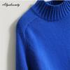 Korean Fashion Herbst Winter Frauen Casual Lose Pullover Halb Hohen Kragen Blau Beige Grün Gestrickte Pullover