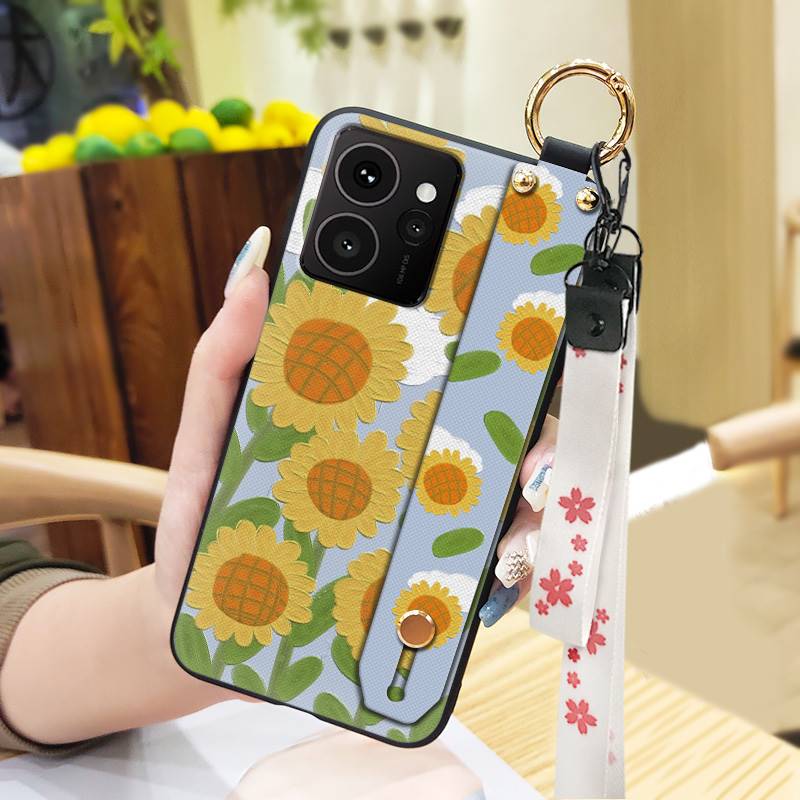 Lanyard Flower Phone Case For Nokia HMD Skyline Kickstand Back Cover Ring Fashion Design Wrist Strap Waterproof Silicone