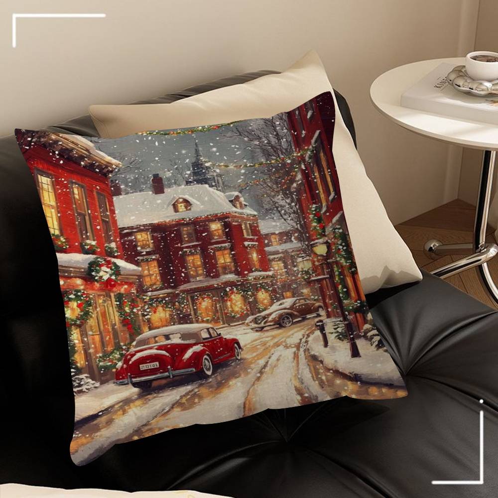 Winter Town Holiday Printable Christmas Tree Stitch Dragon Pillow Cover Sofa Cushion Cover Home Room Decoration Children Gift
