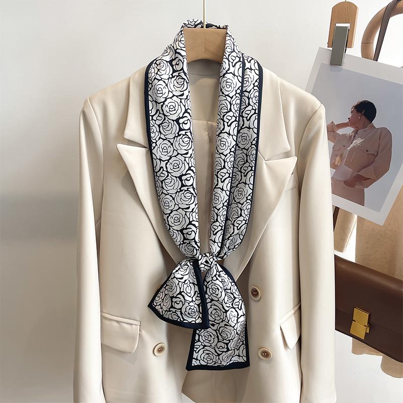 Women Silk Feel Printed Design Scarf Shawl Fashion Luxury Long Narrow Small Silk Scarves Ladies Headband Headscarve bags wrap