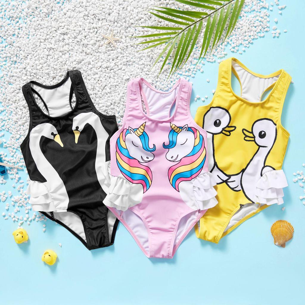Comfortable Girls' One-Piece Swimsuit with Ruffles and High Elasticity - Multiple Styles Available