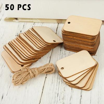 50 Unidades Fatias de Madeira Natural Crua Etiquetas de Presente Etiqueta de Madeira Pendurada em Branco com Corda para Casamento Festa Decoração de Natal Artesanato DIY