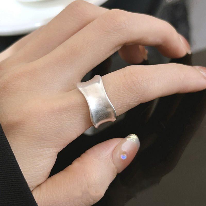 Matte Irregular Concave Wide Band Adjustable Ring Women Men Minimalist Modern Geometric Open Finger