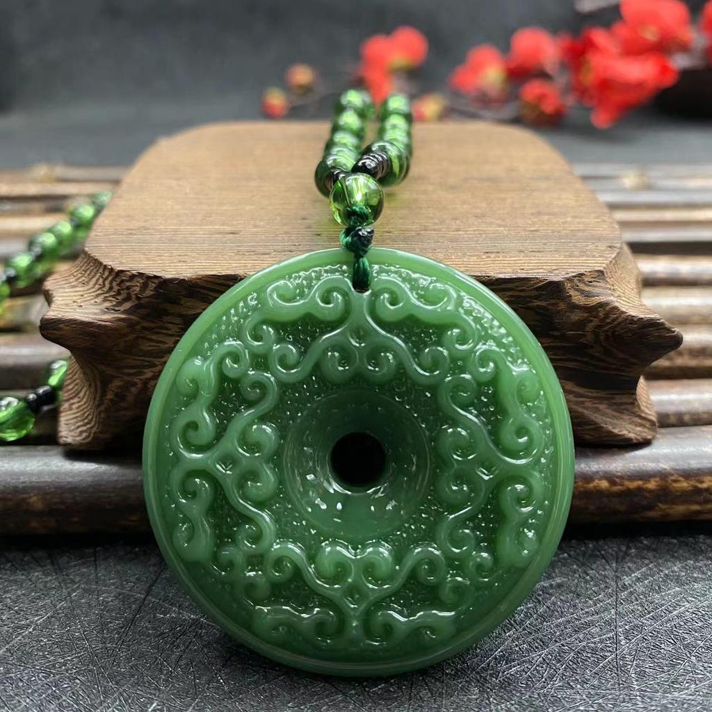 Vintage Double-Sided Pixiu Pendant Necklace: Imitation Jade Glaze, Fu Shou An Kang Charm