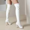 Women Over The Knee Stretch Boots Sexy Peep Toe Stiletto High Heels Thigh High Long Booties Side Zipper Summer Fall Sandals