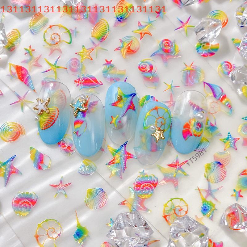 Relief Nail Art DIY Nail Decorations Nails DIY Colorful Shells Ocean Nail Stickers Relief 3D Nail Appliques Adhesive Sliders