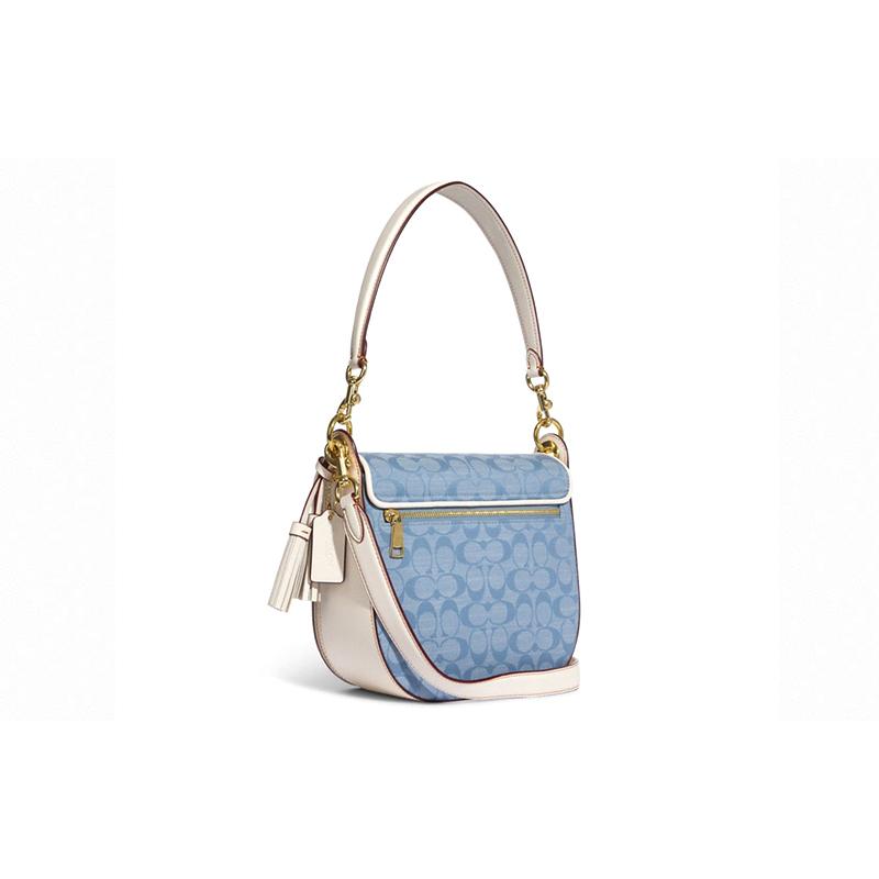 New COACH Kleo Canvas With Leather Shoulder Bag Crossbody Bag Medium Size Women's Blue Monogram White C8514-IMUDY