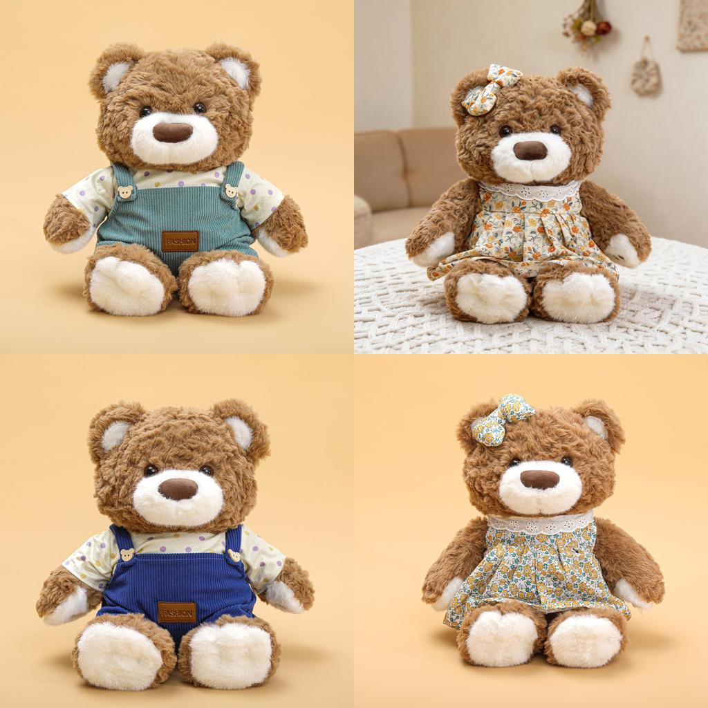 Plush Teddy Bear Figurine With Floral Overalls For Kids And Collectors