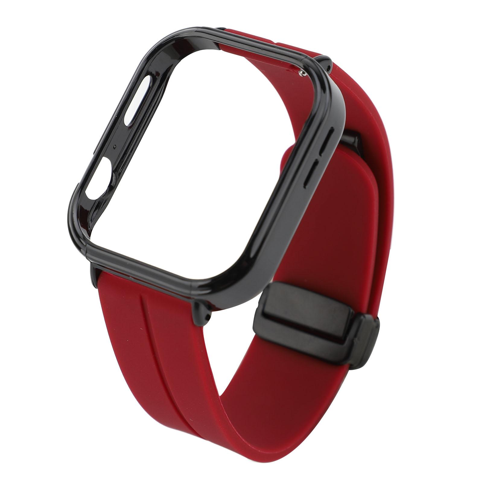 

Watch Strap with Black Protective Case Magnetic Folding Buckle Quick Release Compatible Silicone Strap For Watch Fit 3 бордовый