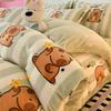 Cartoon Thickened Milk Fleece Coral Fleece Bed Four-Piece Set Fleece Flannel Quilt Cover Children'S Bed Single Three-Piece Set