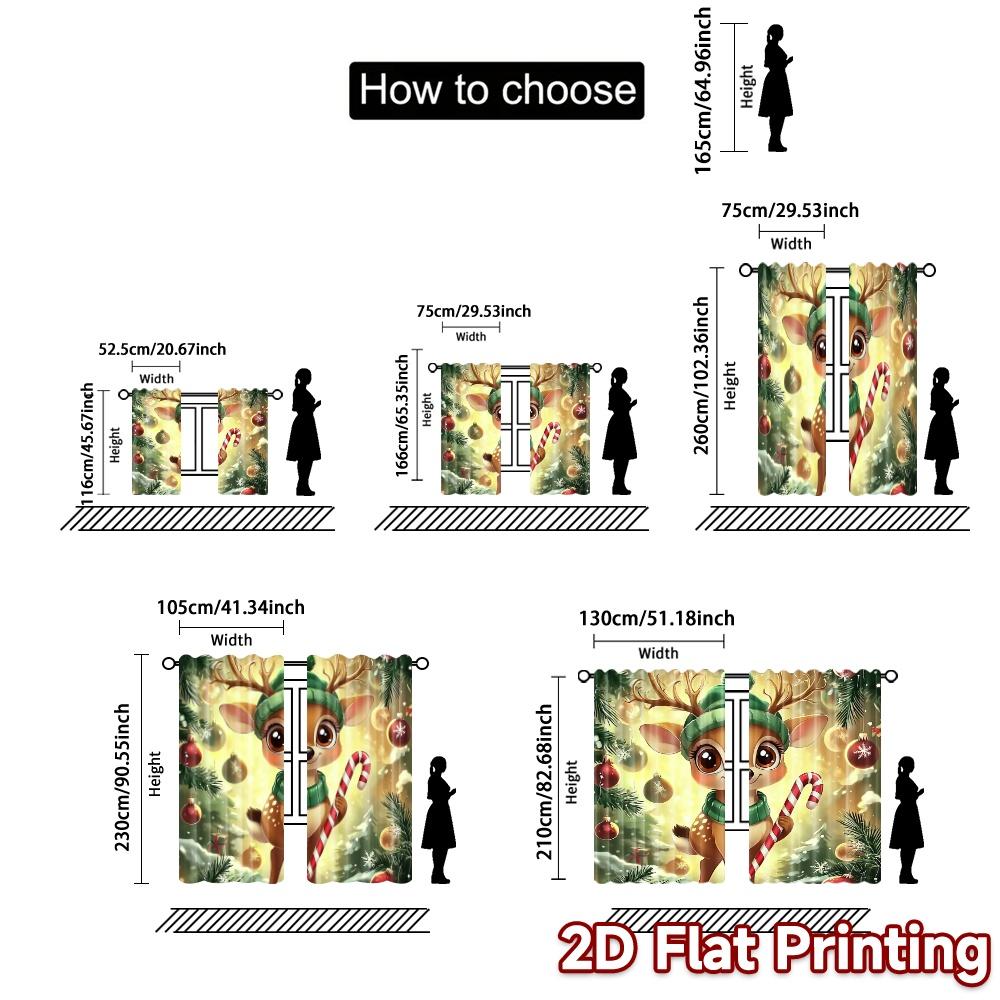 2pcs,Curtains Cute Christmas Deer with Ornaments (2) Modern Curtains&Window Treatment Fabric Curtains Versatile All for Kitchen