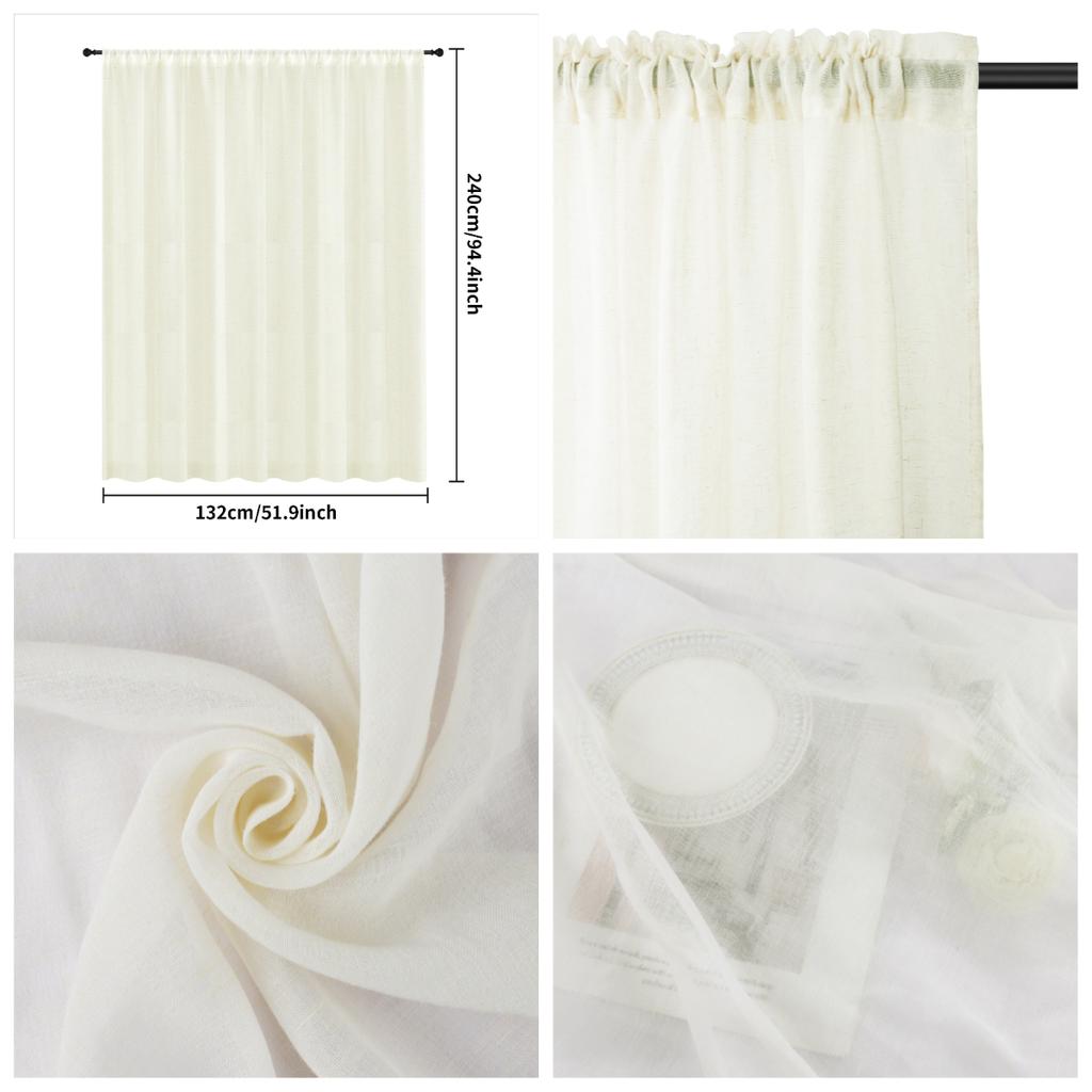 Linen Sheer Curtains Natural Sheer Curtains for Bedroom Living Room Kitchen Light Filtering Country Rustic Window Curtain Panels
