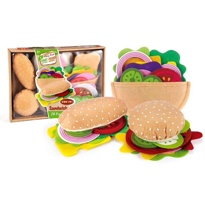 High-Quality 28Pcs High-Quality Felt High-Quality Food High-Quality Burger High-Quality Sandwich High-Quality Food Collection kit High-Quality
