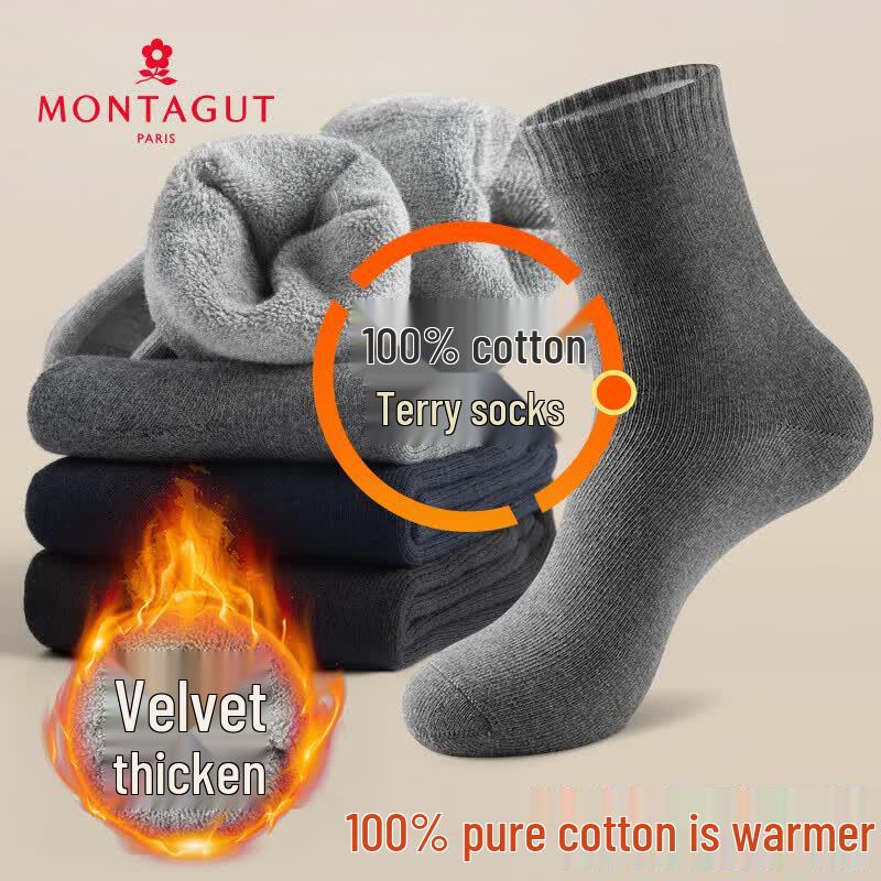 Montagut Men s Thermal Terry Cotton Mid-Calf Socks One Size