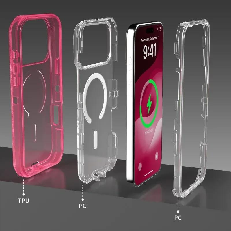 Heavy Duty Armor Ott Box Defender Clear for Mag-Safe Phone Case for IPhone 17 Pro Max Air 16E 15 14 13 Wireless Charging Cover