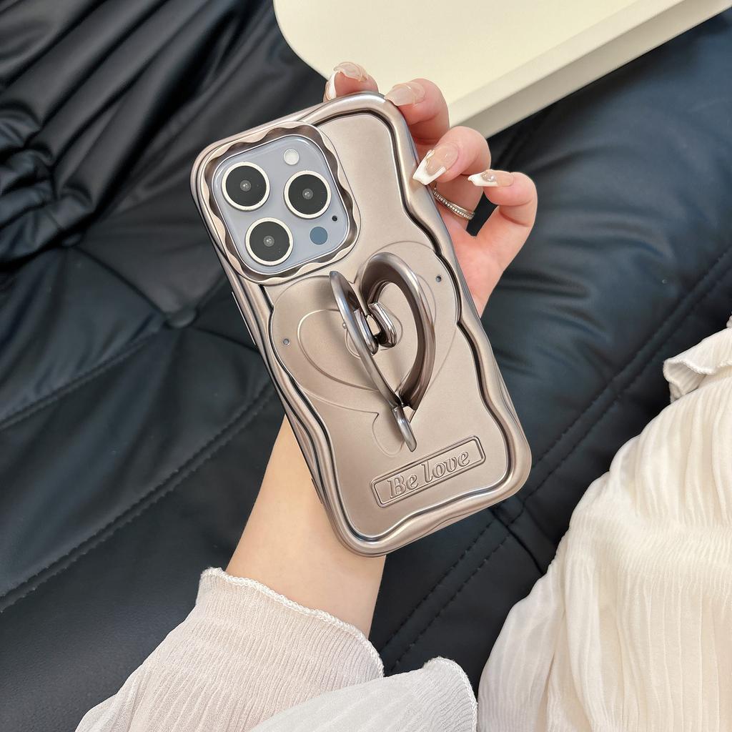 For iPhone 13 Pro Max 6.7 Inch Cover Heart Shape Kickstand TPU Electroplated Cell Phone Case