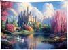 Fairy Tale Castle Wall Tapestry Pink Tree and Floral River Tapestry Wall Hanging Forest Mountain Nature Tapestries for Cla