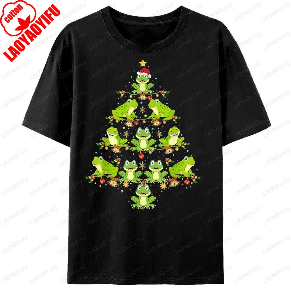 Frog Squad Christmas Trees Graphic Printed T Shirts Clothes For Unisex Funny Cute Xmas Hat TShirt Unisex Cotton Tops Classic Gift
