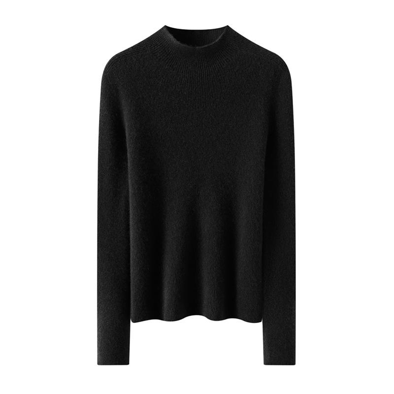 Seamless Pure Cashmere Slim-Fit Ribbed Sweater for Women - Autumn/Winter 2026 Half-High Neck
